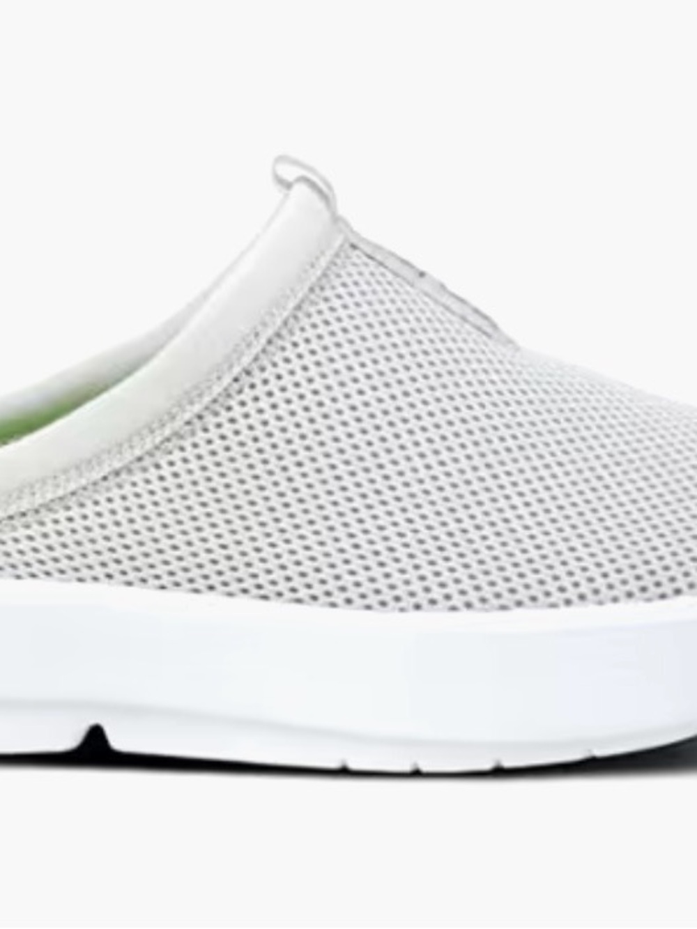 OOFOS Slip-On Recovery Shoes in Light Gray with Neon Green Insoles